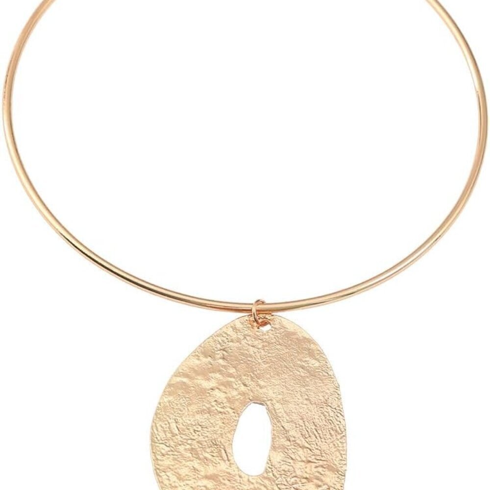 Ethnic African Gold Silver Unisex Choker Necklace with Irregular Pendant